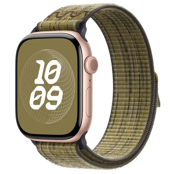 Green With Gray Nylon Sport Loop Watch Straps Collection For Apple Watch 38mm, 40mm, 41mm, 42mm, 44 mm, 45mm, 46mm, 49mm On Sale