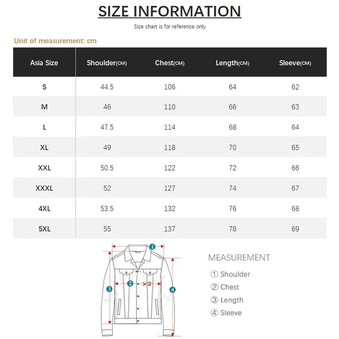 Size Chart - Reflective Cycling Hooded Windbreaker Jacket