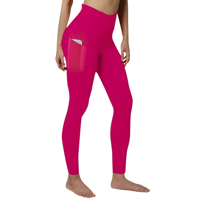 Rose Pink High Waisted Side Pocket Solid Sport Leggings On Sale