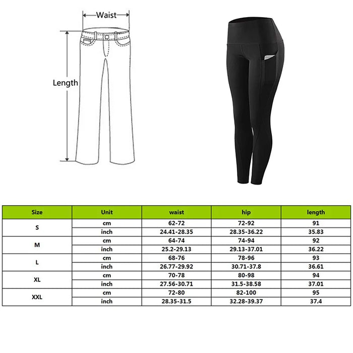 Size Of High Waisted Side Pocket Solid Sport Leggings
