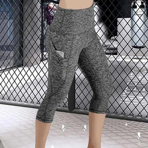 High-Waisted Mid-Calf Leggings With Side Pockets & Back Pocket For Sports, Yoga, Gym On Sale