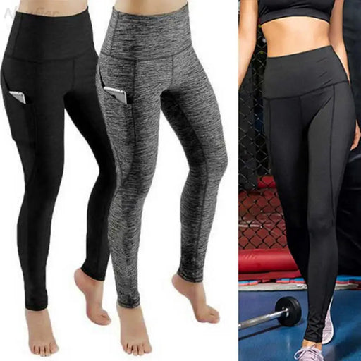 High Waisted Side Pocket Solid Sport Leggings On Sale