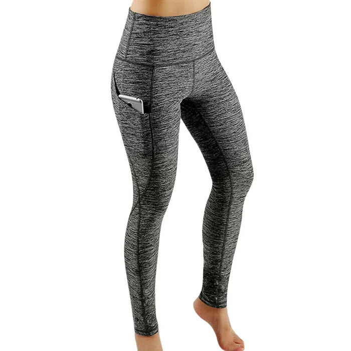 Grey High Waisted Side Pocket Solid Sport Leggings On Sale