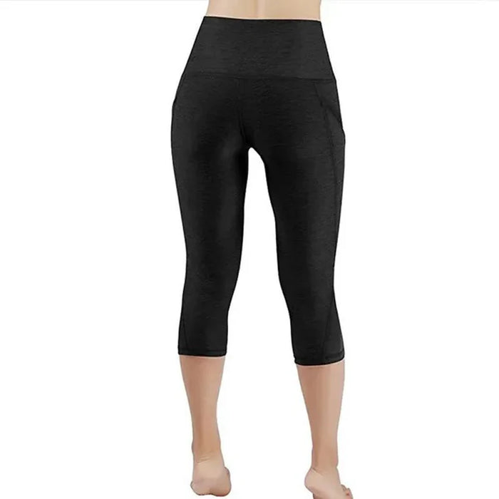 High-Waisted Mid-Calf Leggings With Side Pockets & Back Pocket For Sports, Yoga, Gym On Sale