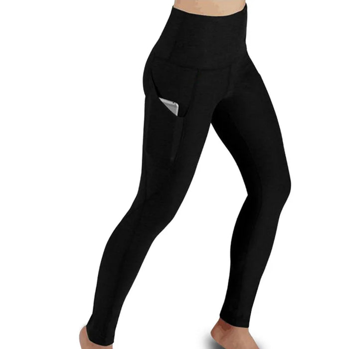 Black High Waisted Side Pocket Solid Sport Leggings On Sale