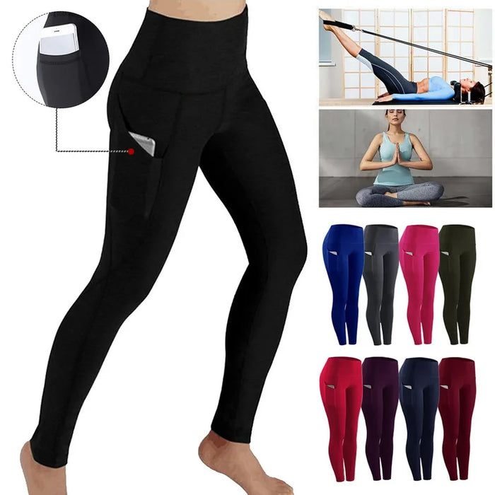 High Waisted Side Pocket Solid Sport Leggings On Sale