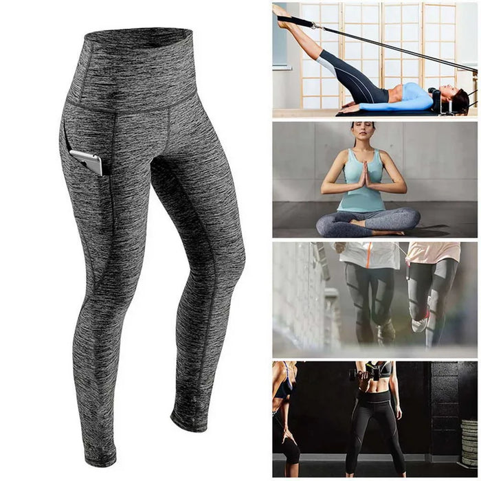 High Waisted Side Pocket Solid Sport Leggings On Sale