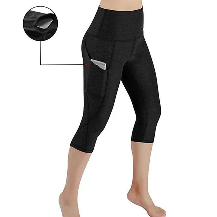 High-Waisted Mid-Calf Leggings With Side Pockets & Back Pocket For Sports, Yoga, Gym On Sale