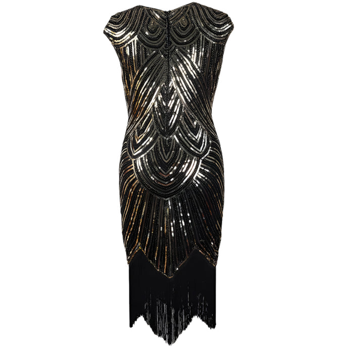 Black Gold O-Neck 1920s The Great Gatsby Vintage Style Flapper Dress On Sale