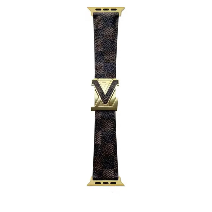 Brown Checkers LV Style Magnetic Clasp Leather Bracelet Collection For Apple Watch Band 38mm, 40mm, 41mm, 42mm, 44mm, 45mm, 46mm, 49mm On Sale