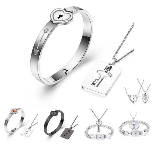 Concentric interlocking Chain And Link Stainless Steel Couple Bracelet On Sale