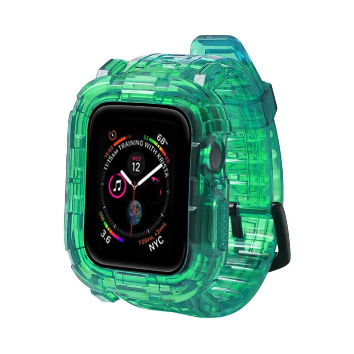 Emerald Black Clear iWatch Case And Silicone Straps Sets For Apple Watch Band 38mm, 40mm, 41mm, 42mm, 44mm, 45mm On Sale