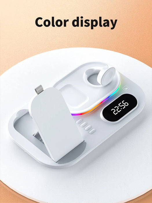 4 in 1 Wireless Fast Qi Charging Dock Station With LED Night Light And Time Display On Sale