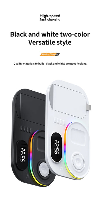 4 in 1 Wireless Fast Qi Charging Dock Station With LED Night Light And Time Display On Sale