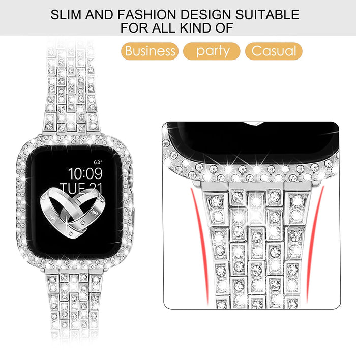 Diamond strap with case for Apple watch band 38mm, 40mm, 42mm, 44 mm On Sale