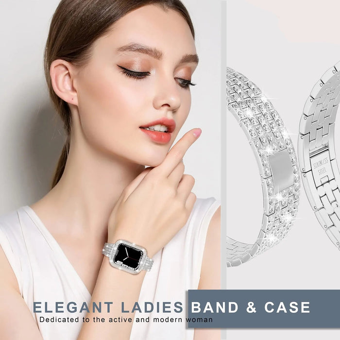 Diamond strap with case for Apple watch band 38mm, 40mm, 42mm, 44 mm On Sale