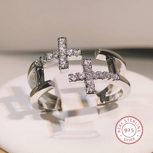 925 Sterling Silver Lucky Double Cross Ring on Sale