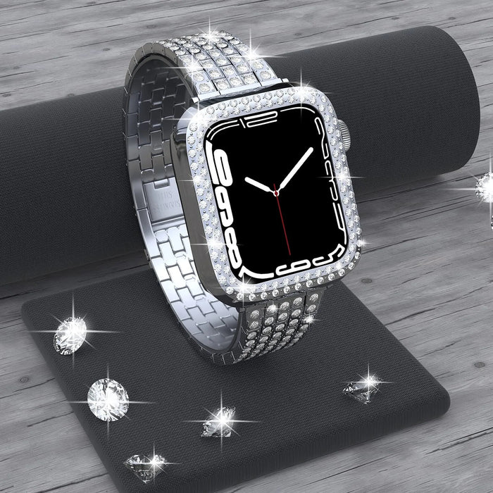 Diamond strap with case for Apple watch band 38mm, 40mm, 42mm, 44 mm On Sale