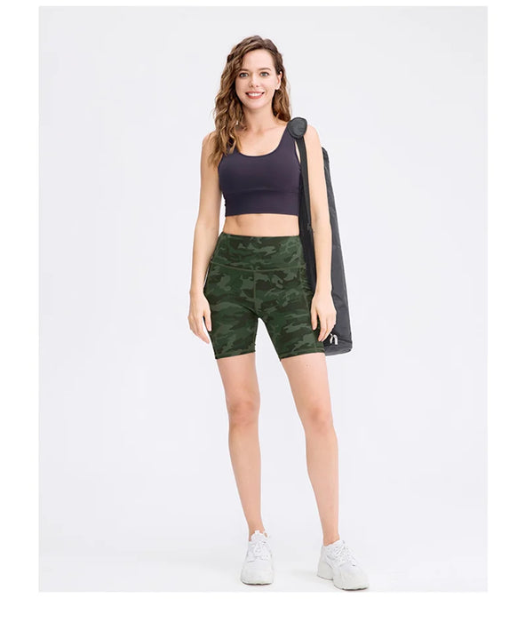 Camouflage Army Green Quick-drying Cycling Shorts With Side Pockets On Sale