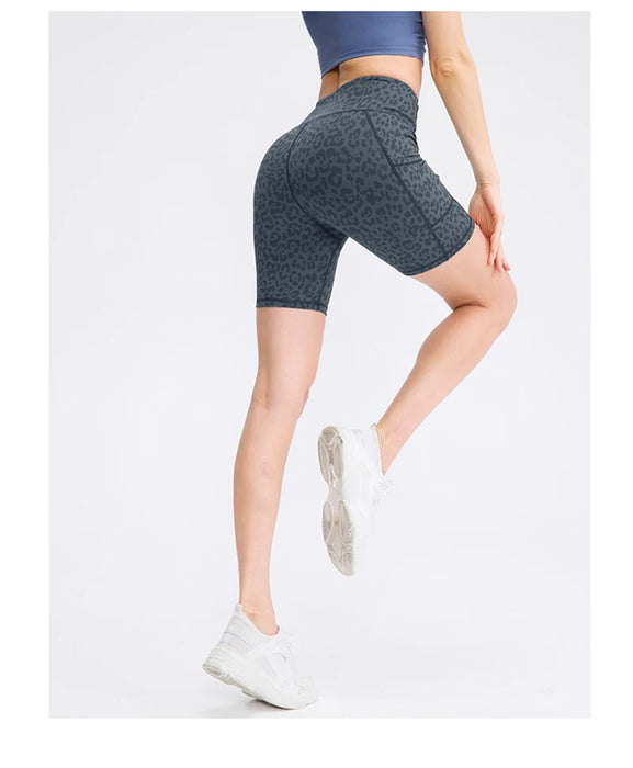 Grey Leopard Quick-drying Cycling Shorts With Side Pockets On Sale
