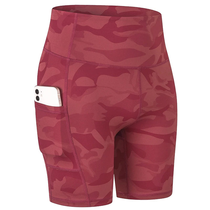 Camouflage Red Quick-drying Cycling Shorts With Side Pockets On Sale
