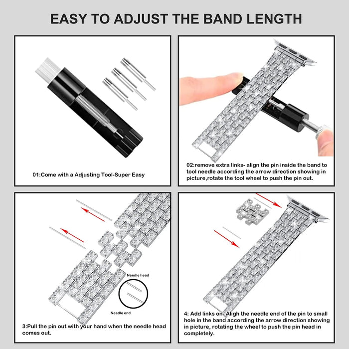 Watch Repair Kit - Diamond strap with case for Apple watch band 38mm, 40mm, 42mm, 44 mm On Sale