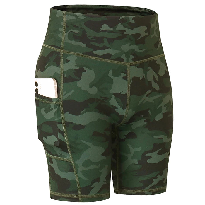 Camouflage Army Green Quick-drying Cycling Shorts With Side Pockets On Sale