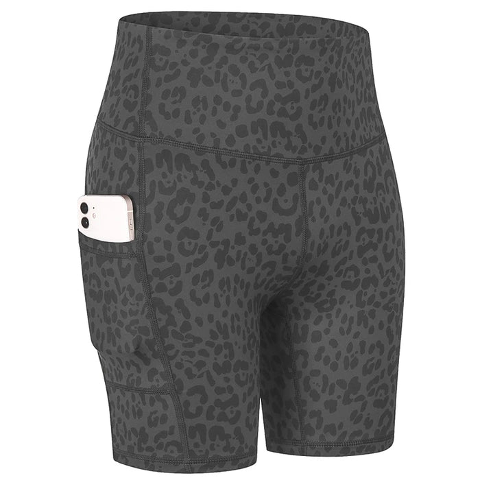 Grey Leopard Quick-drying Cycling Shorts With Side Pockets On Sale