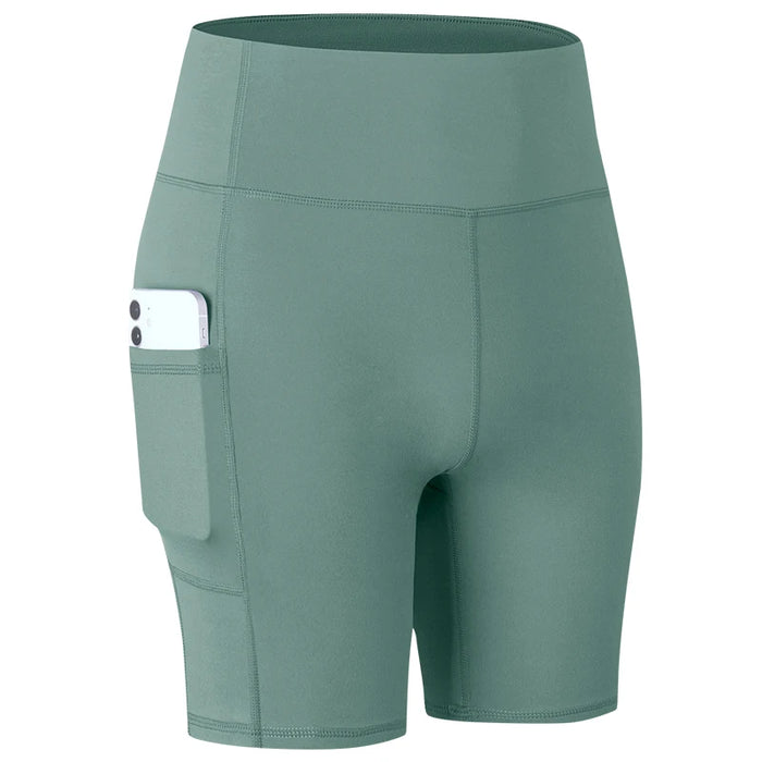 Green Quick-drying Cycling Shorts With Side Pockets On Sale