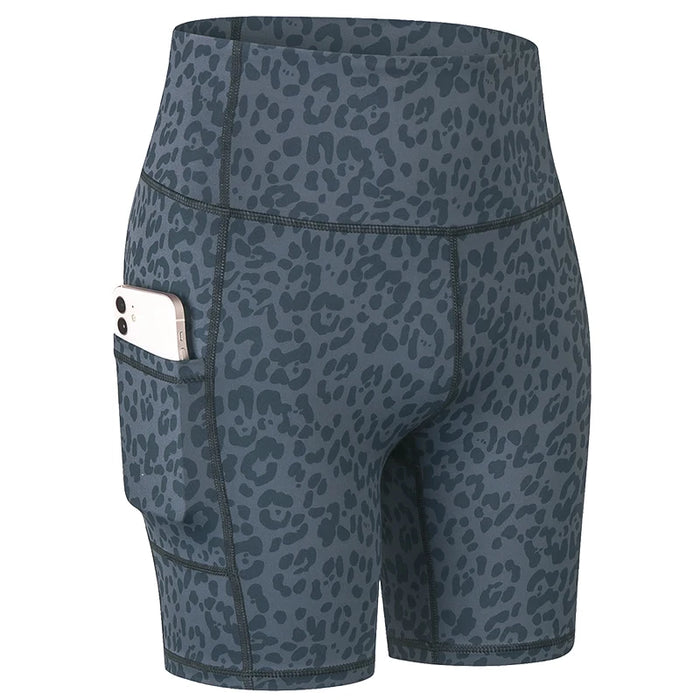 Grey Leopard Quick-drying Cycling Shorts With Side Pockets On Sale