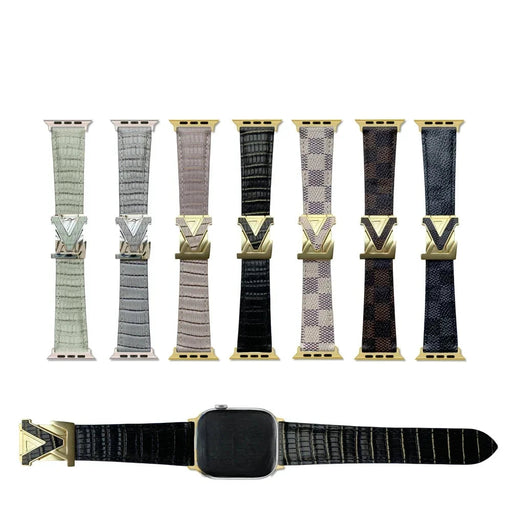 LV Style Magnetic Clasp Leather Bracelet Collection For Apple Watch Band 38mm, 40mm, 41mm, 42mm, 44mm, 45mm, 46mm, 49mm On Sale
