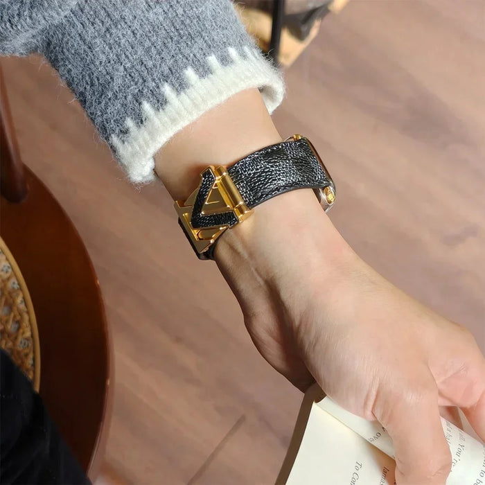 LV Style Magnetic Clasp Leather Bracelet Collection For Apple Watch Band 38mm, 40mm, 41mm, 42mm, 44mm, 45mm, 46mm, 49mm On Sale