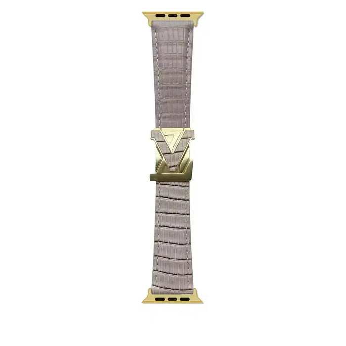 Latte LV Style Magnetic Clasp Leather Bracelet Collection For Apple Watch Band 38mm, 40mm, 41mm, 42mm, 44mm, 45mm, 46mm, 49mm On Sale