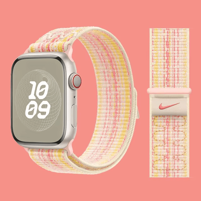 Starlight Pink NIKE Designs Nylon Sport Loop Watch Straps Collection For Apple Watch 38mm, 40mm, 41mm, 42mm, 44 mm, 45mm, 46mm, 49mm On Sale