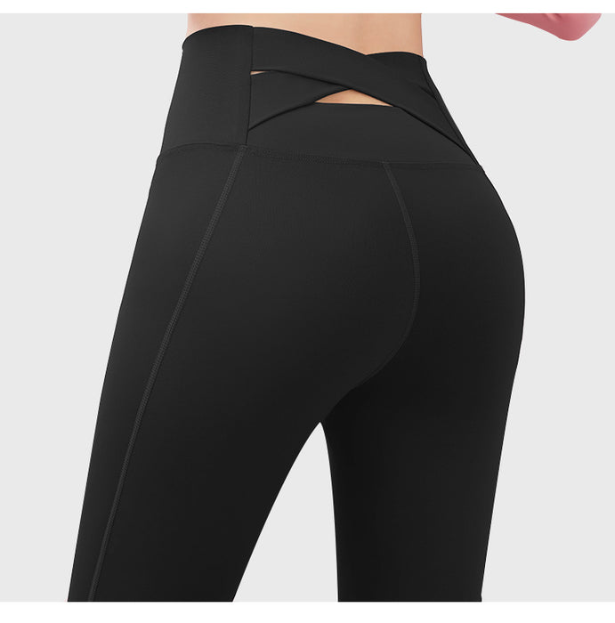 Black High Waisted Cross Back Seamless Push Up Gym Leggings On Sale