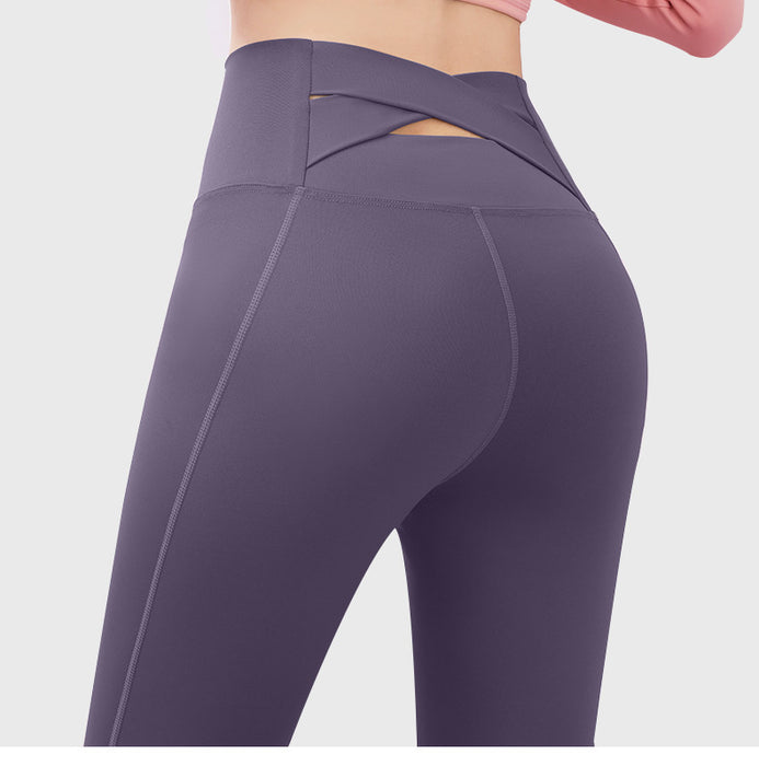 Purple High Waisted Cross Back Seamless Push Up Gym Leggings On Sale