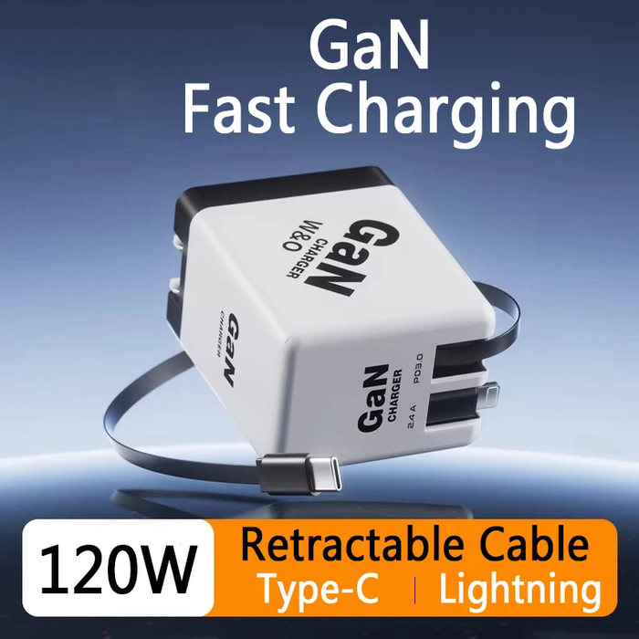 Smart Dual USB & Portable Adapter Fast Charging 120W Retractable Type C Lighting Charger Cable For iPhone, iPad, Samsung On Sale