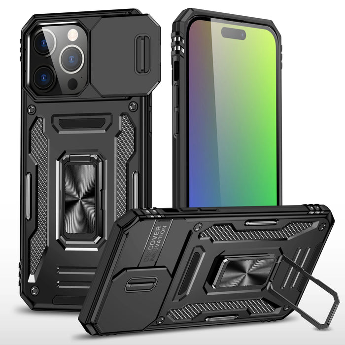 Black Armor Protection iPhone Case with Kickstand and Camera Cover On Sale