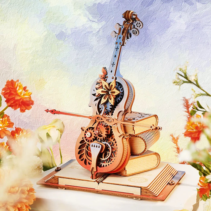 Magical self-playing Cello Mechanical Music Box 3D Wooden Puzzle Kit On Sale