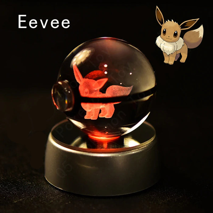 3D Crystal Glass Poke Ball Night Lights Collection Contained Inside Eevee Pokemon Characters On Sale