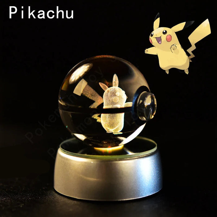 3D Crystal Glass Poke Ball Night Lights Collection Contained Inside Pikachu Pokemon Characters On Sale