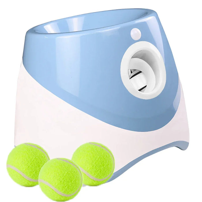 Blue Dog Ball Thrower Toy Automatic Tennis Ball Launcher With 3 Distance Catapult Settings On Sale