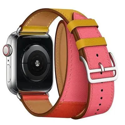 Double Ambre-red Genuine Leather Loop Apple Watch Band For iWatch Series On Sale