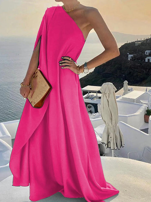 Elegant Off Shoulder Hot Pink Boho Long Maxi Dress On Sale