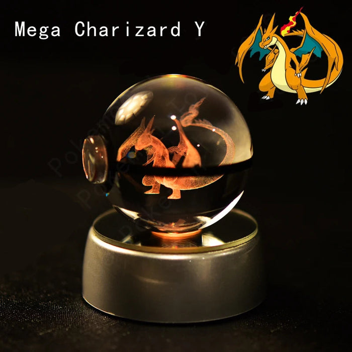 3D Crystal Glass Poke Ball Night Lights Collection Contained Inside Mega Charizard Pokemon Characters On Sale