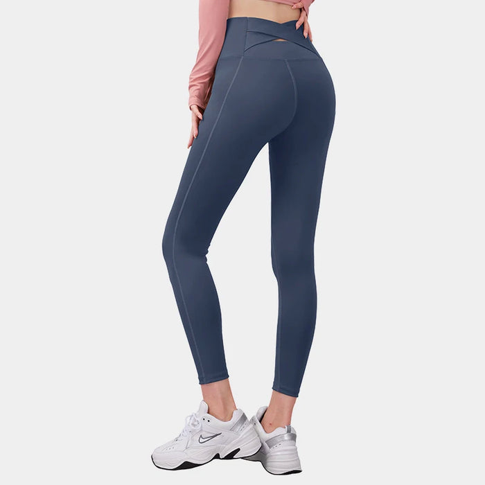Blue High Waisted Cross Back Seamless Push Up Gym Leggings On Sale