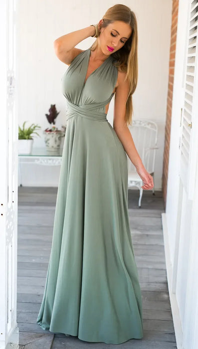 Celadon Green Maxi Convertible Long Dress On Sale