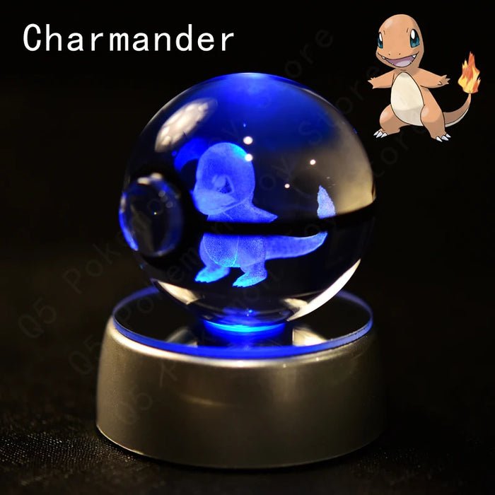 3D Crystal Glass Poke Ball Night Lights Collection Contained Inside Charmander Pokemon Characters On Sale