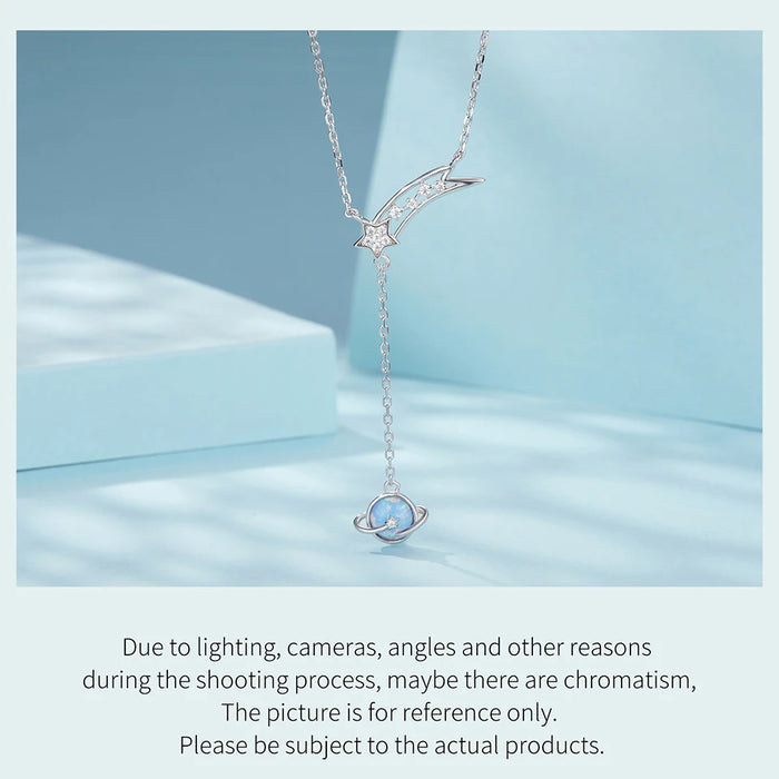 925 Sterling Silver White Gold Plated Blue Opal Planet Pendant Necklace Jewelry Sets On Sale