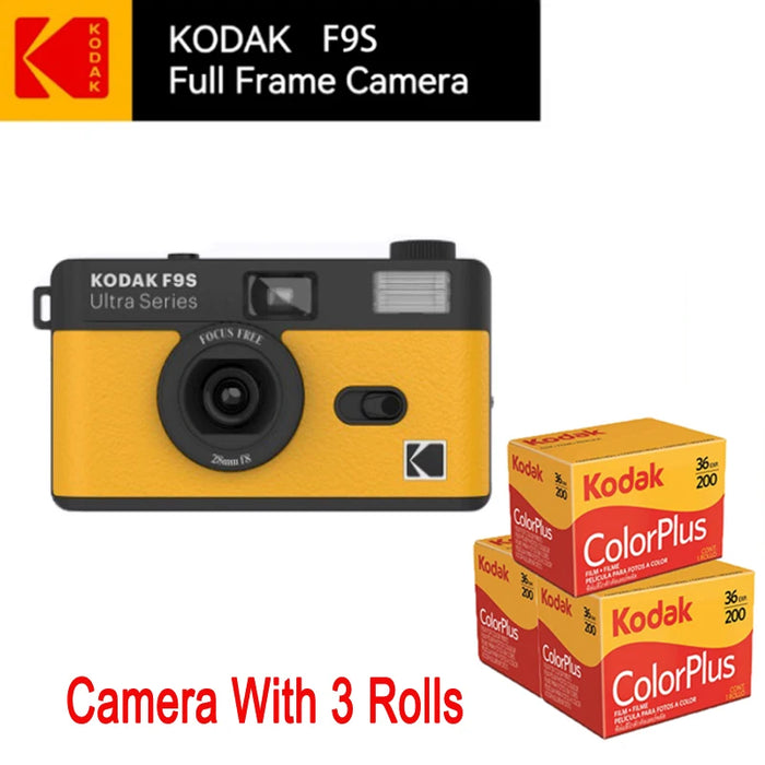 KODAK Vintage Retro Ultra F9S 35mm Reusable Classic Film Camera Yellow With 3 Roll Kodak ColorPlus 200 Film On Sale